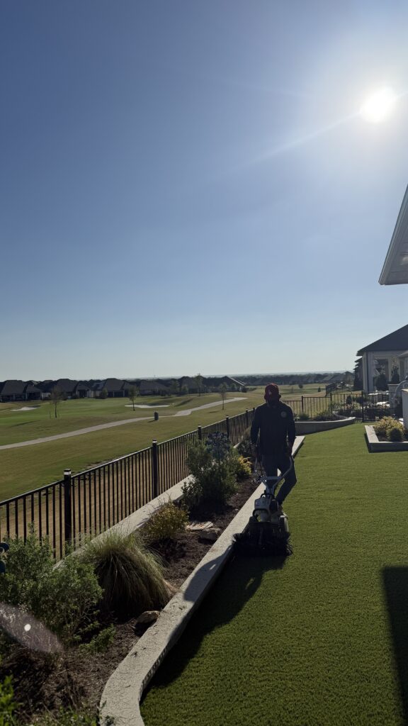 Artificial turf backyard installation in DFW golf course community