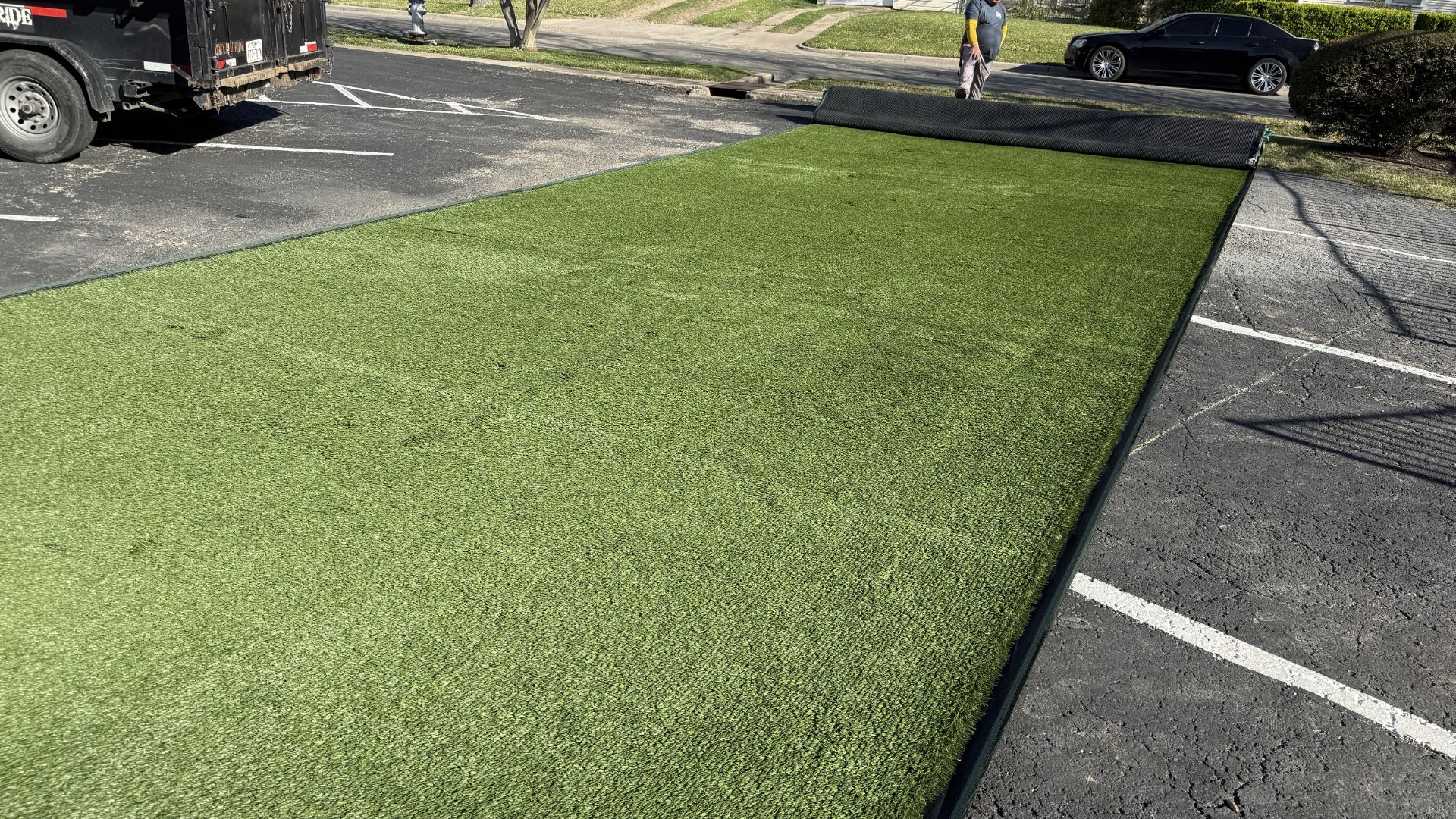 Commercial artificial turf field seaming in Dallas Texas