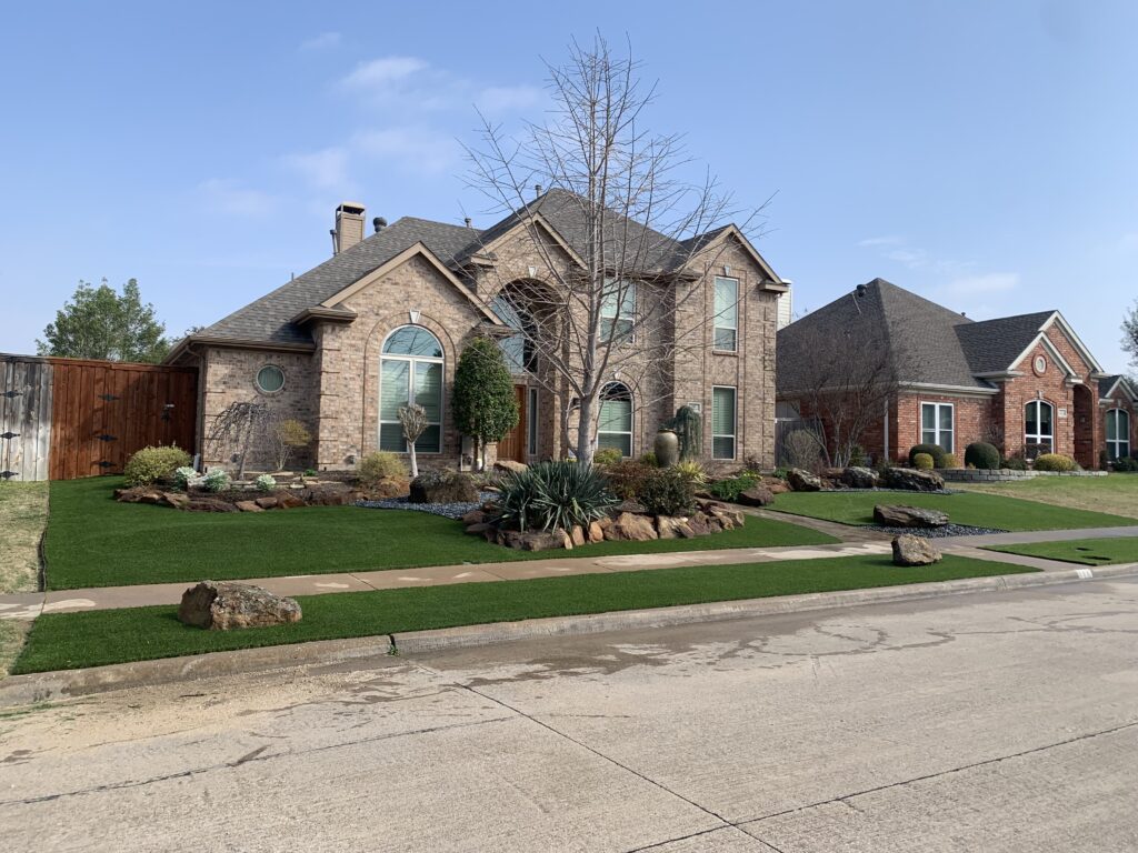 Well-maintained artificial turf front yard