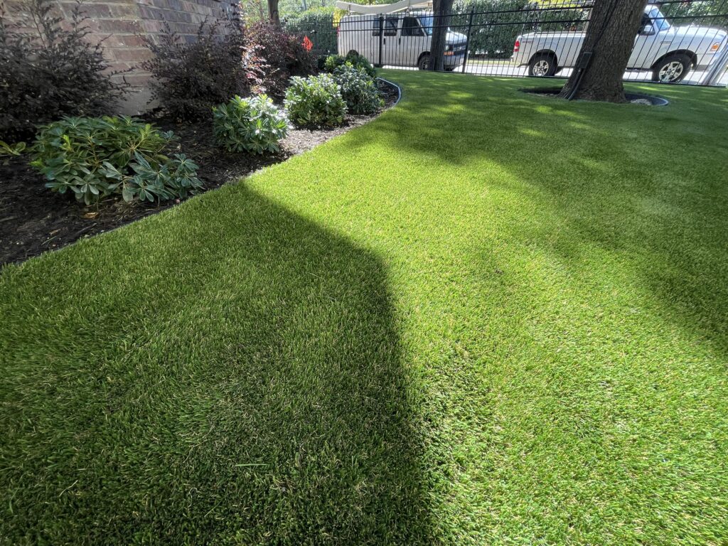 Shaded artificial turf area comfortable for pets