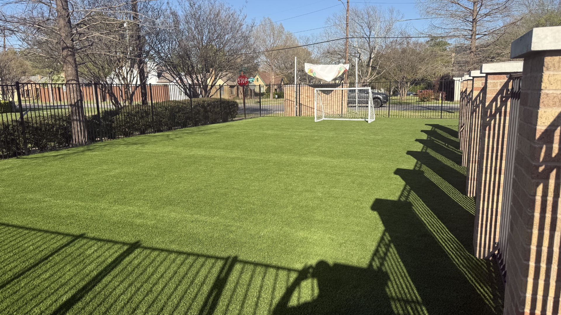 Sports field turf soccer field with goal in Dallas - Green Forever Turf Texas